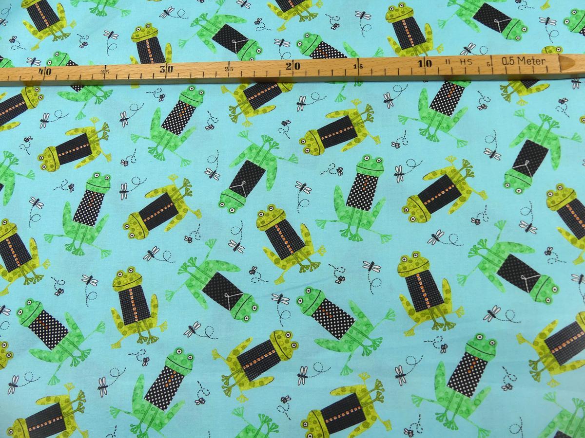 Frösche Libelle aqua grün gelb Patchworkstoff Benartex mit Maß